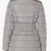 Women's 3/4 Puffer Jacket with Zig Zag Cinched Waist and Faux Fur Trim Hood