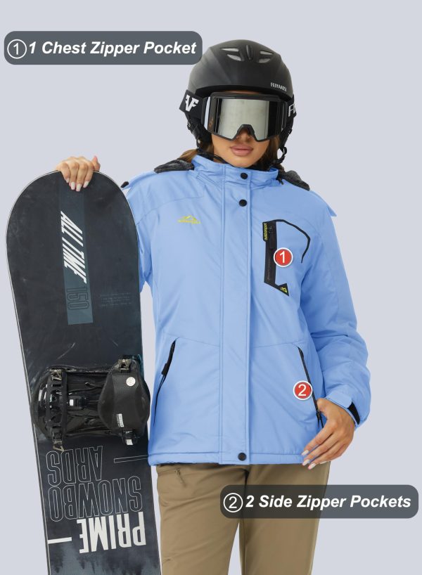 Women's Ski Jacket Waterproof Insulated Snow Jacket Warm Windproof Winter Coats with Hood Fleece Lined Jacket
