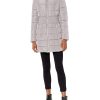 Women's 3/4 Puffer Jacket with Zig Zag Cinched Waist and Faux Fur Trim Hood