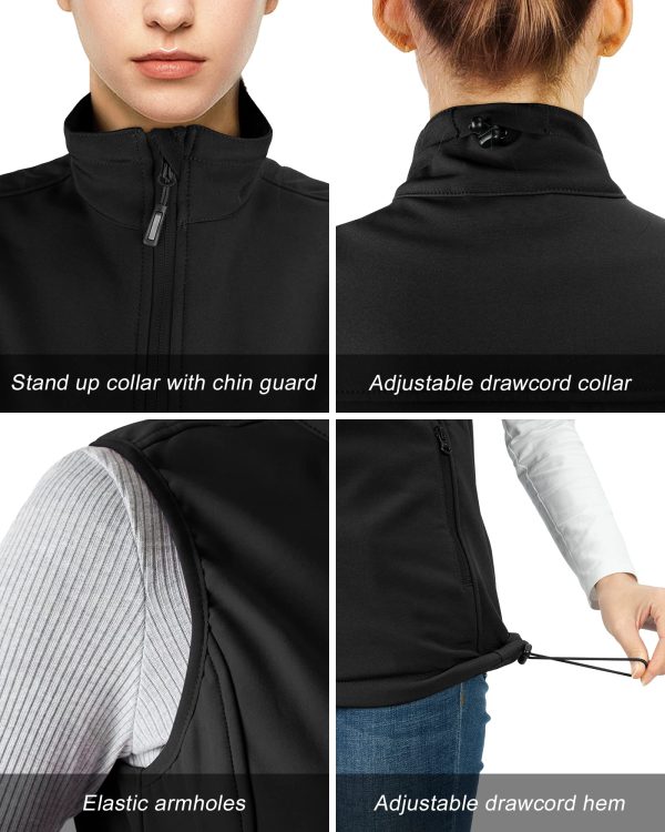 Women's Lightweight Softshell Vest Windproof Fleece Lined Zip Up Sleeveless Jacket for Running Hiking Golf