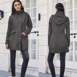 Raincoat Women Waterproof Long Hooded Rain Jacket Trench Coats Windbreaker Travel Jacket