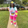 Women's Color Block 2 Piece 80s 90s Outfits Long Sleeve Windbreaker Jacket Tracksuit Set