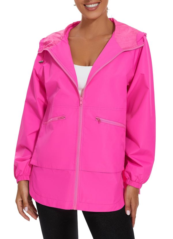 Womens Waterproof Raincoat Lightweight Rain Jacket Trench Coat Hooded Windbreaker With Pockets for Outdoor