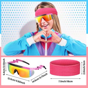 Women 80s Tracksuit Retro Outfit for Women Men Disco Costume Accessories Set Rave Hoodie Colorblock Windbreaker Set
