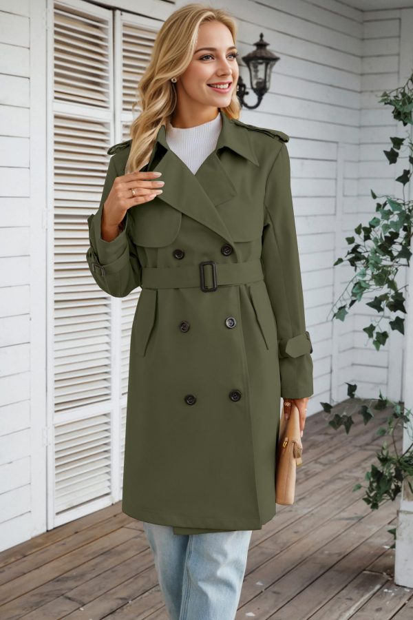 Women's Long Double-Breasted Waterproof Trench Coat with Belt