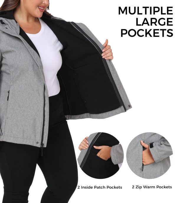 Women's Plus Size Softshell Jackets Hooded Warm Fleece Lined Windbreaker