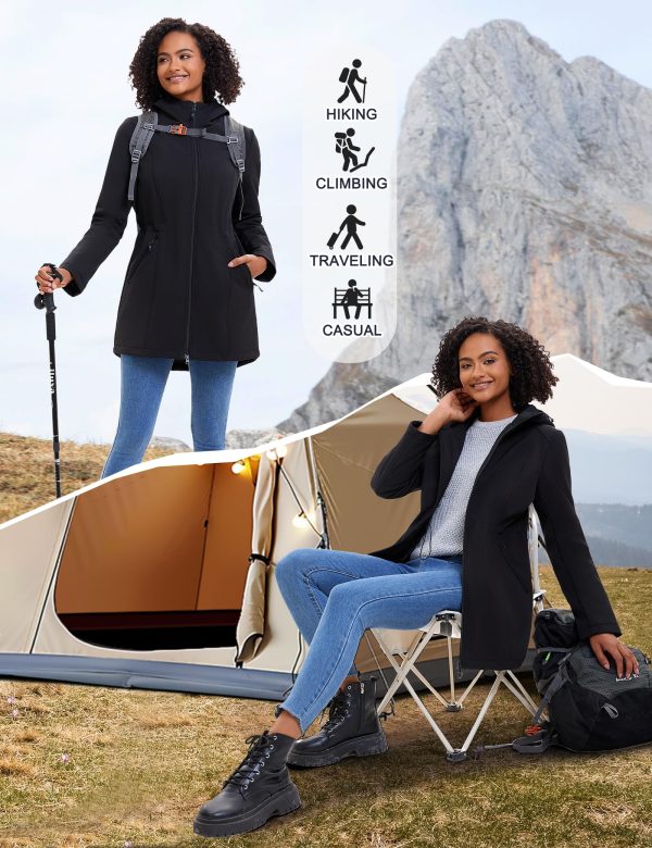 Women's Waterproof Fleece Lined Softshell Jacket Hooded Breathable Windbreaker Rain Jacket