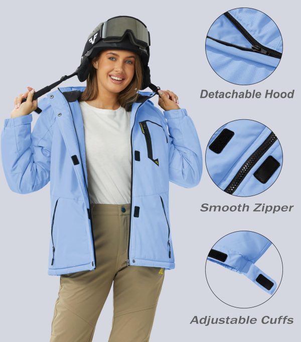 Women's Ski Jacket Waterproof Insulated Snow Jacket Warm Windproof Winter Coats with Hood Fleece Lined Jacket