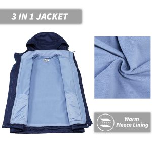 Women's 3 in 1 Hooded Waterproof Coat Winter Ski Hiking Rain Jacket Softshell Fleece Lined Raincoat Windbreaker