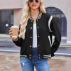 Bomber Jacket Women Varsity Casual Button Down Lightweight Spring Short Outwear with Pockets