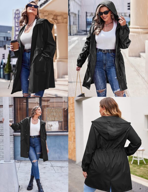 Women's Rain Jacket Plus Size Long Raincoat Lightweight Hooded Windbreaker Waterproof Jackets with Pockets