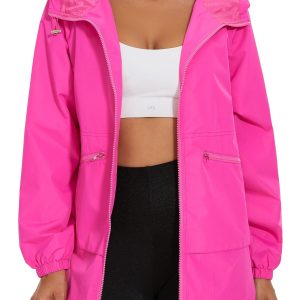 Womens Waterproof Raincoat Lightweight Rain Jacket Trench Coat Hooded Windbreaker With Pockets for Outdoor