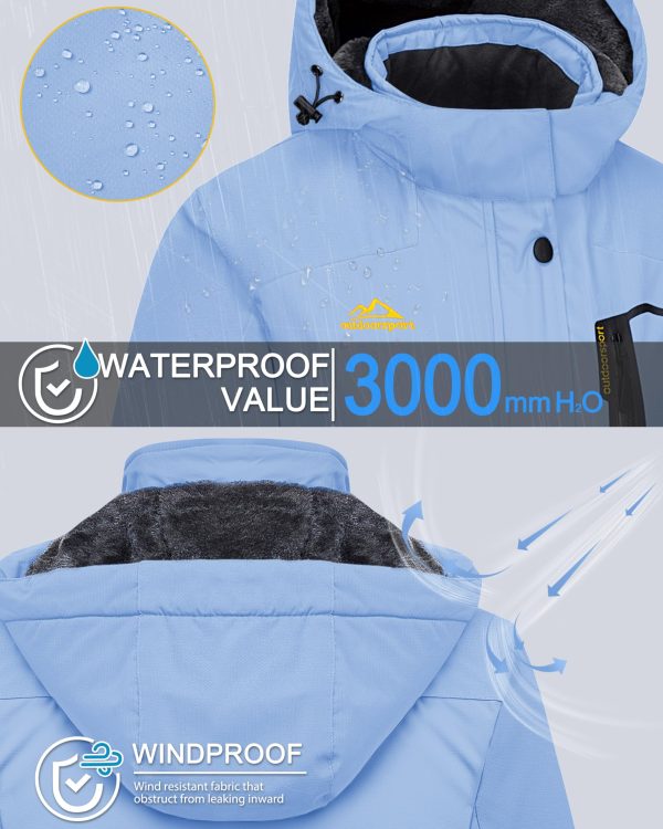 Women's Ski Jacket Waterproof Insulated Snow Jacket Warm Windproof Winter Coats with Hood Fleece Lined Jacket