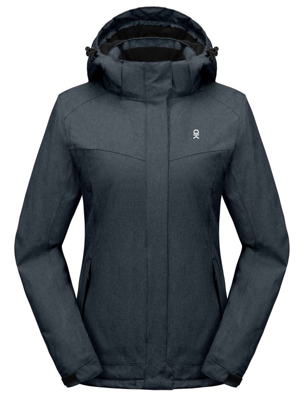 Women's Waterproof Hiking Skiing Jacket with Removable Hood, Fleece Lined Winter Warm Rain Coat